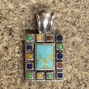 Sterling Silver, Turquoise and Multi Stone Pendant